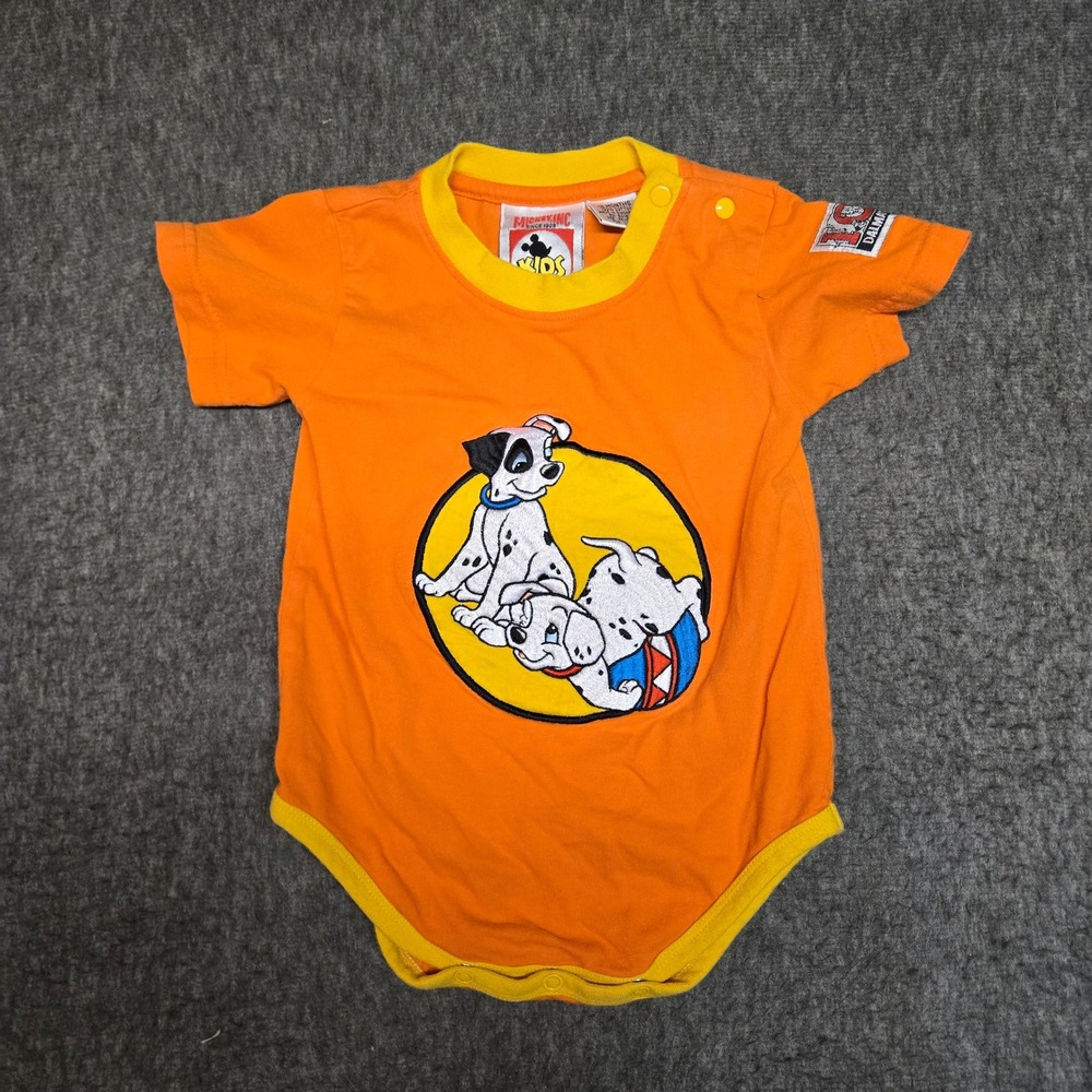 Vintage Mickey Inc 101 Dalmatians Bodysuit Baby 12M Orange Rolly Polly 90s